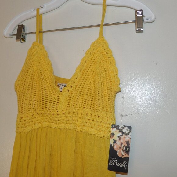 NWT Hint Of Blush Sunny Yellow  Crochet Front Bodice Sundress Sz S - Picture 1 of 6